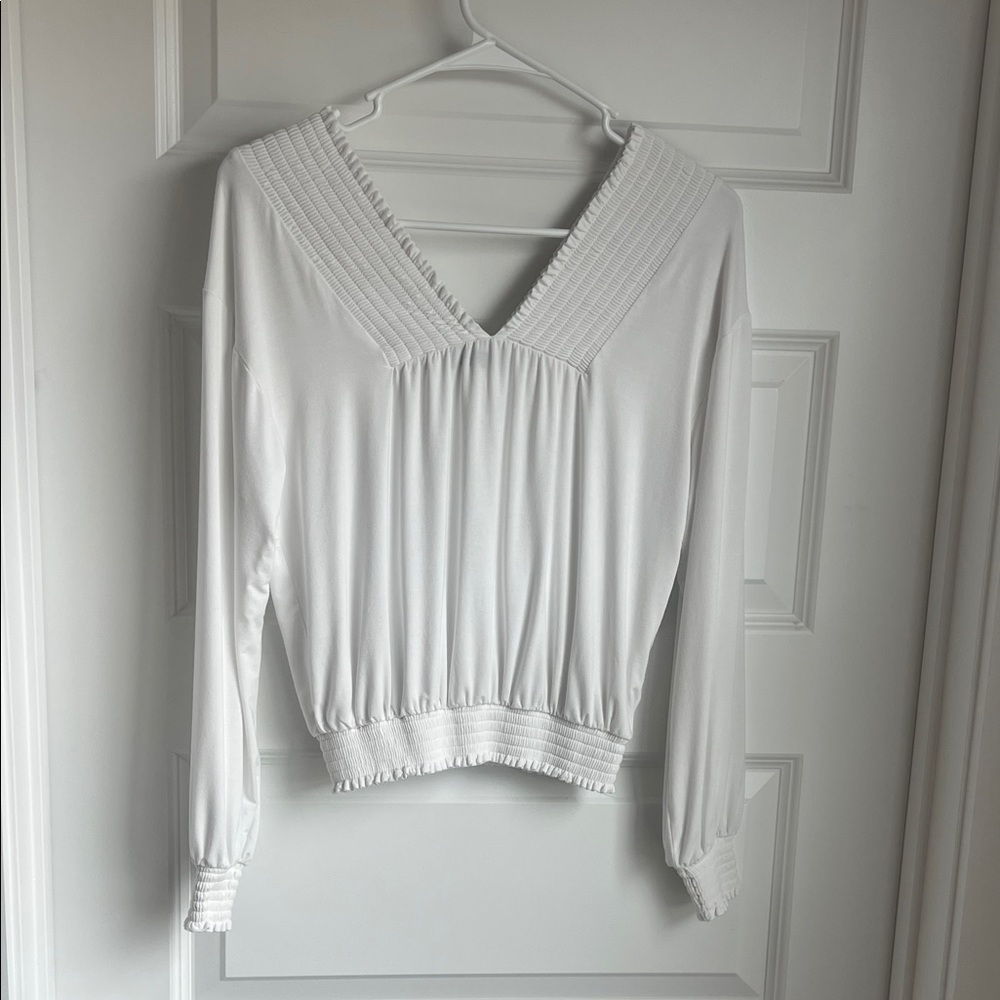 Elegant White V-Neck Women's Top